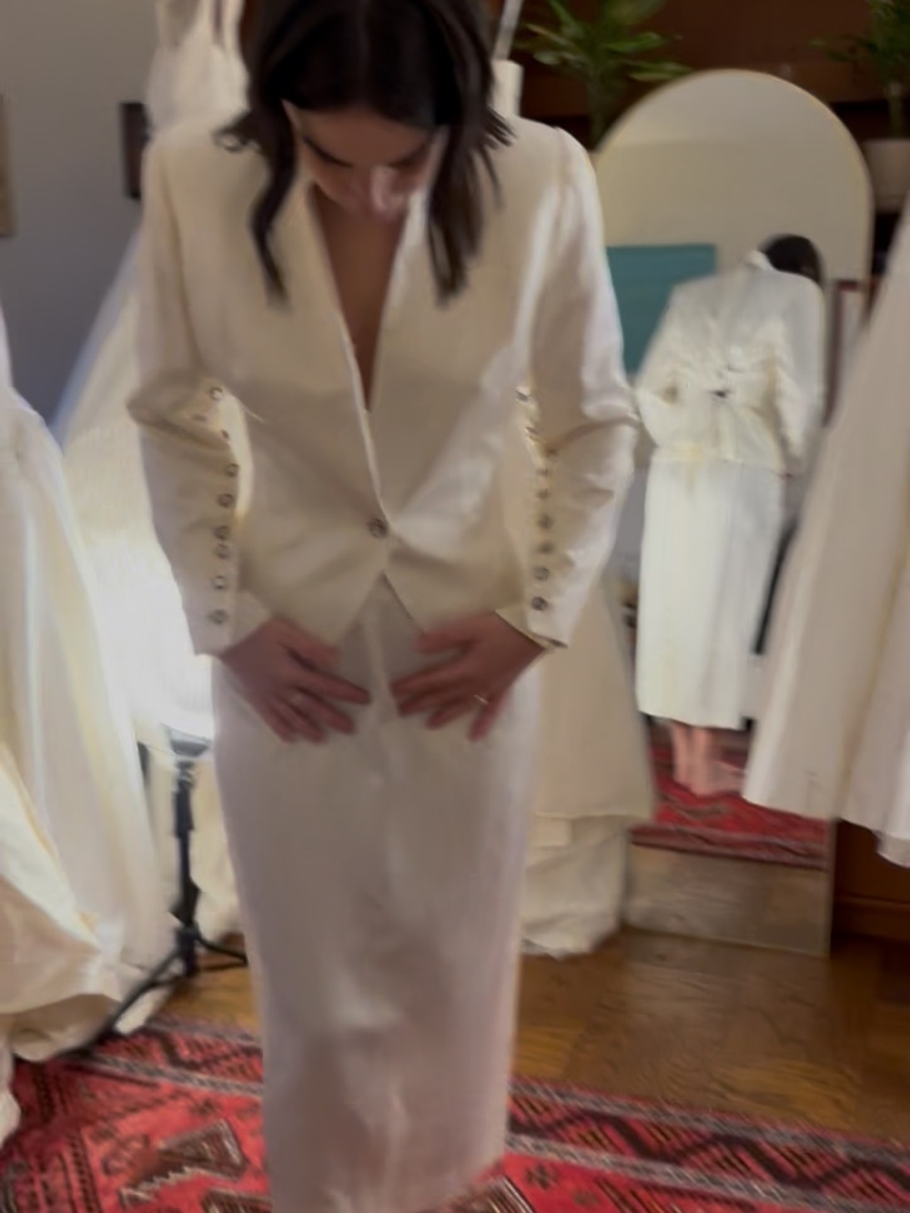 Vintage Christian Dior Ivory Satin skit set Bridal / Minimalist 90s Dior - Picture 11 of 12